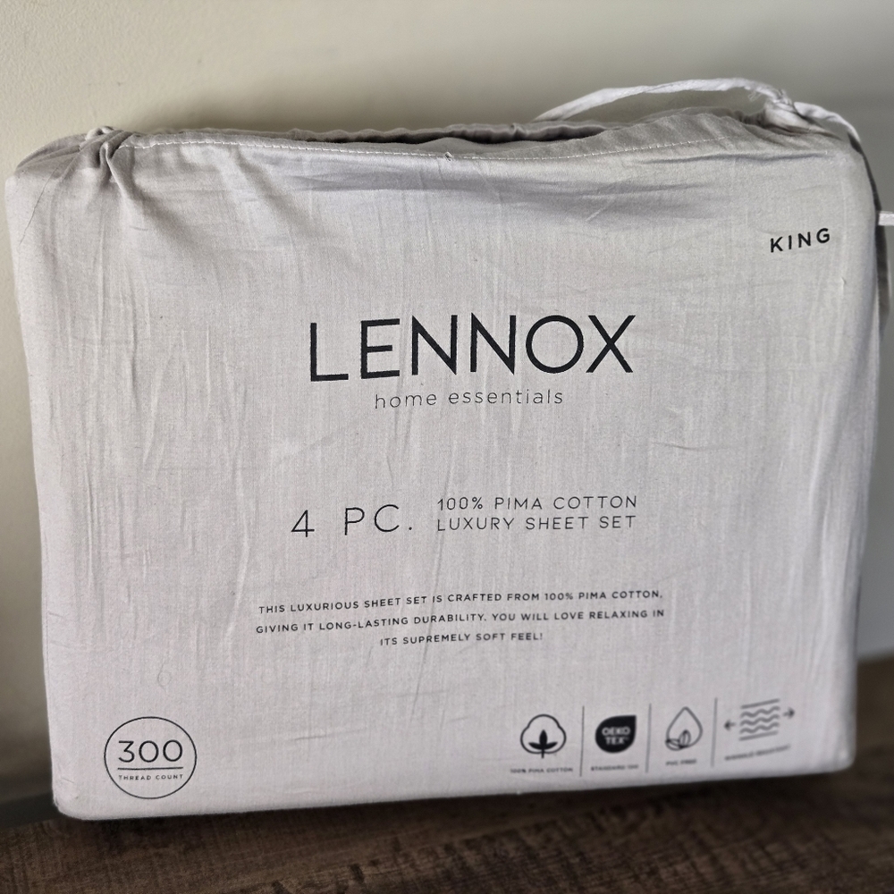LENNOX King Size 300 Thread Count Luxury Pima Cotton Sheet Set